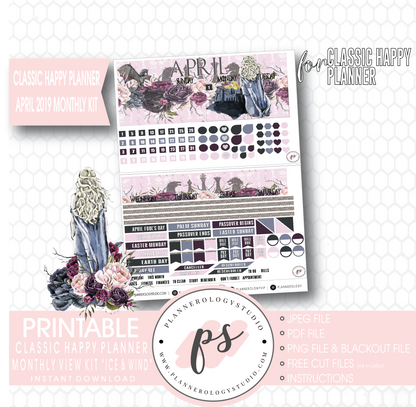 Ice & Wind (Game of Thrones) April 2019 Monthly View Kit Digital Printable Planner Stickers (for use with Classic Happy Planner) - Plannerologystudio