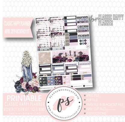 Ice & Wind (Game of Thrones) April 2019 Monthly View Kit Digital Printable Planner Stickers (for use with Classic Happy Planner) - Plannerologystudio