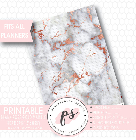 Rose Gold Marble Pattern Blank Header Printable Planner Stickers - Plannerologystudio