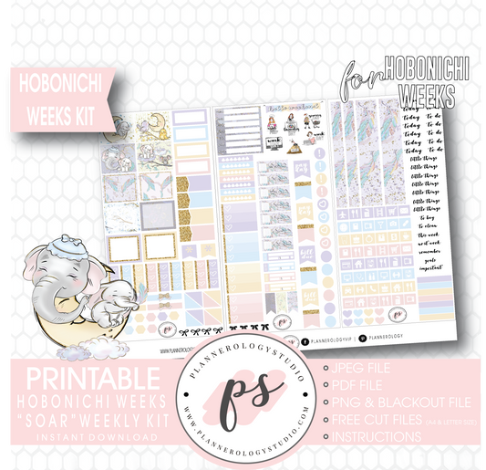 Soar (Dumbo) Weekly Kit Printable Digital Planner Stickers (for use with Hobonichi Weeks) - Plannerologystudio