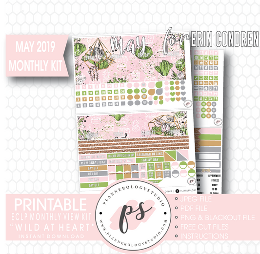 Wild at Heart May 2019 Monthly View Kit Digital Printable Planner Stickers (for use with Erin Condren) - Plannerologystudio