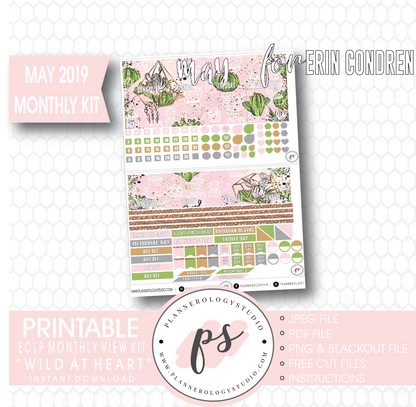 Wild at Heart May 2019 Monthly View Kit Digital Printable Planner Stickers (for use with Erin Condren) - Plannerologystudio