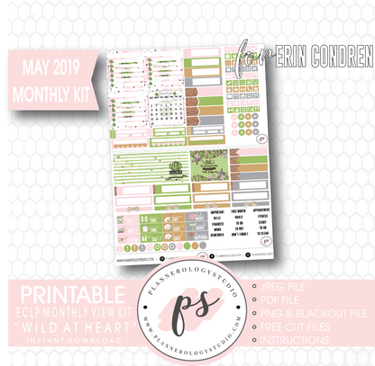 Wild at Heart May 2019 Monthly View Kit Digital Printable Planner Stickers (for use with Erin Condren) - Plannerologystudio