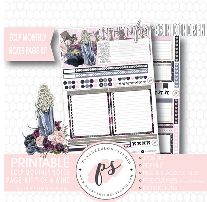 Ice & Wind (Game of Thrones) Monthly Notes Page Kit Digital Printable Planner Stickers (for use with Erin Condren) - Plannerologystudio