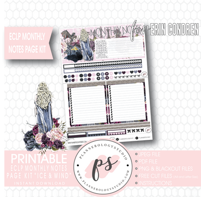 Ice & Wind (Game of Thrones) Monthly Notes Page Kit Digital Printable Planner Stickers (for use with Erin Condren) - Plannerologystudio