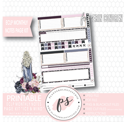Ice & Wind (Game of Thrones) Monthly Notes Page Kit Digital Printable Planner Stickers (for use with Erin Condren) - Plannerologystudio