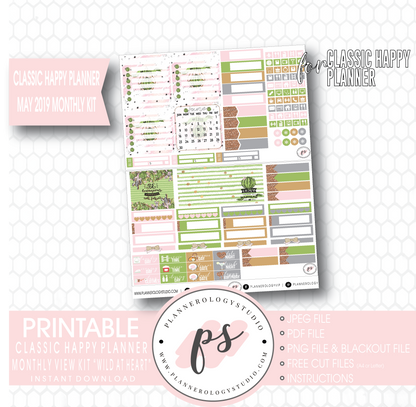 Wild At Heart May 2019 Monthly View Kit Digital Printable Planner Stickers (for use with Classic Happy Planner) - Plannerologystudio