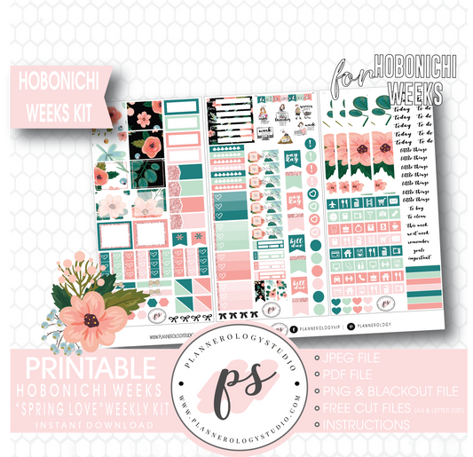 Spring Love Weekly Kit Printable Digital Planner Stickers (for use with Hobonichi Weeks) - Plannerologystudio