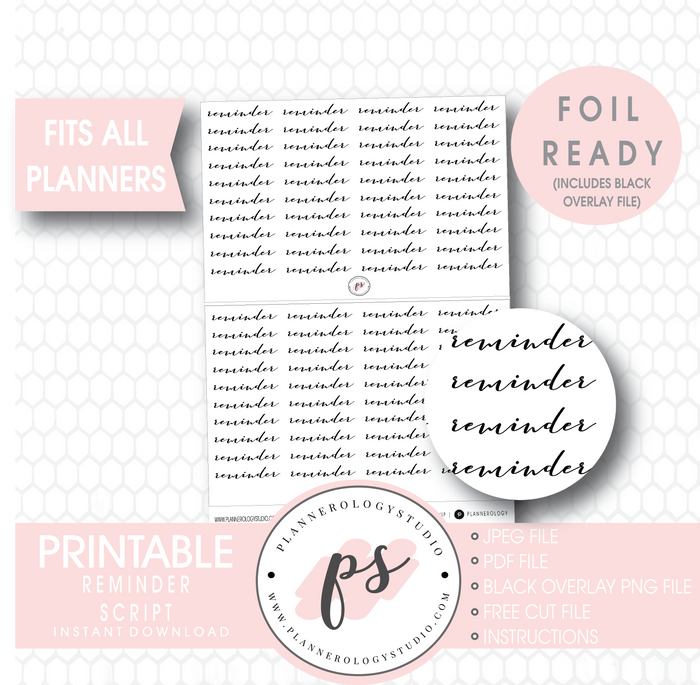 Reminder Script Digital Printable Planner Stickers (Foil Ready) - Plannerologystudio