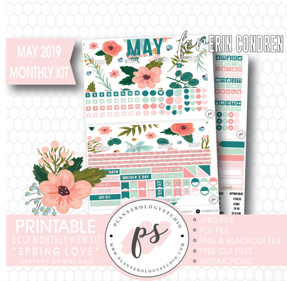 Spring Love May 2019 Monthly View Kit Digital Printable Planner Stickers (for use with Erin Condren) - Plannerologystudio