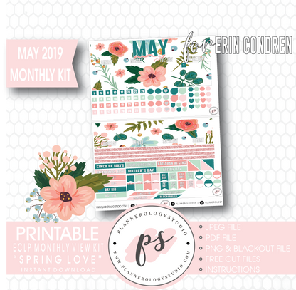 Spring Love May 2019 Monthly View Kit Digital Printable Planner Stickers (for use with Erin Condren) - Plannerologystudio