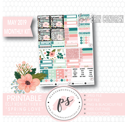 Spring Love May 2019 Monthly View Kit Digital Printable Planner Stickers (for use with Erin Condren) - Plannerologystudio