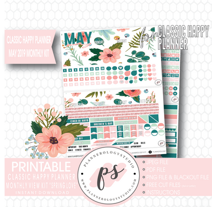 Spring Love May 2019 Monthly View Kit Digital Printable Planner Stickers (for use with Classic Happy Planner) - Plannerologystudio