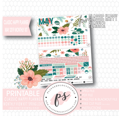 Spring Love May 2019 Monthly View Kit Digital Printable Planner Stickers (for use with Classic Happy Planner) - Plannerologystudio
