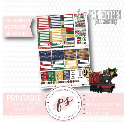 H Express Undated Monthly View Kit (All Months) Digital Printable Planner Stickers (for use with Erin Condren) - Plannerologystudio