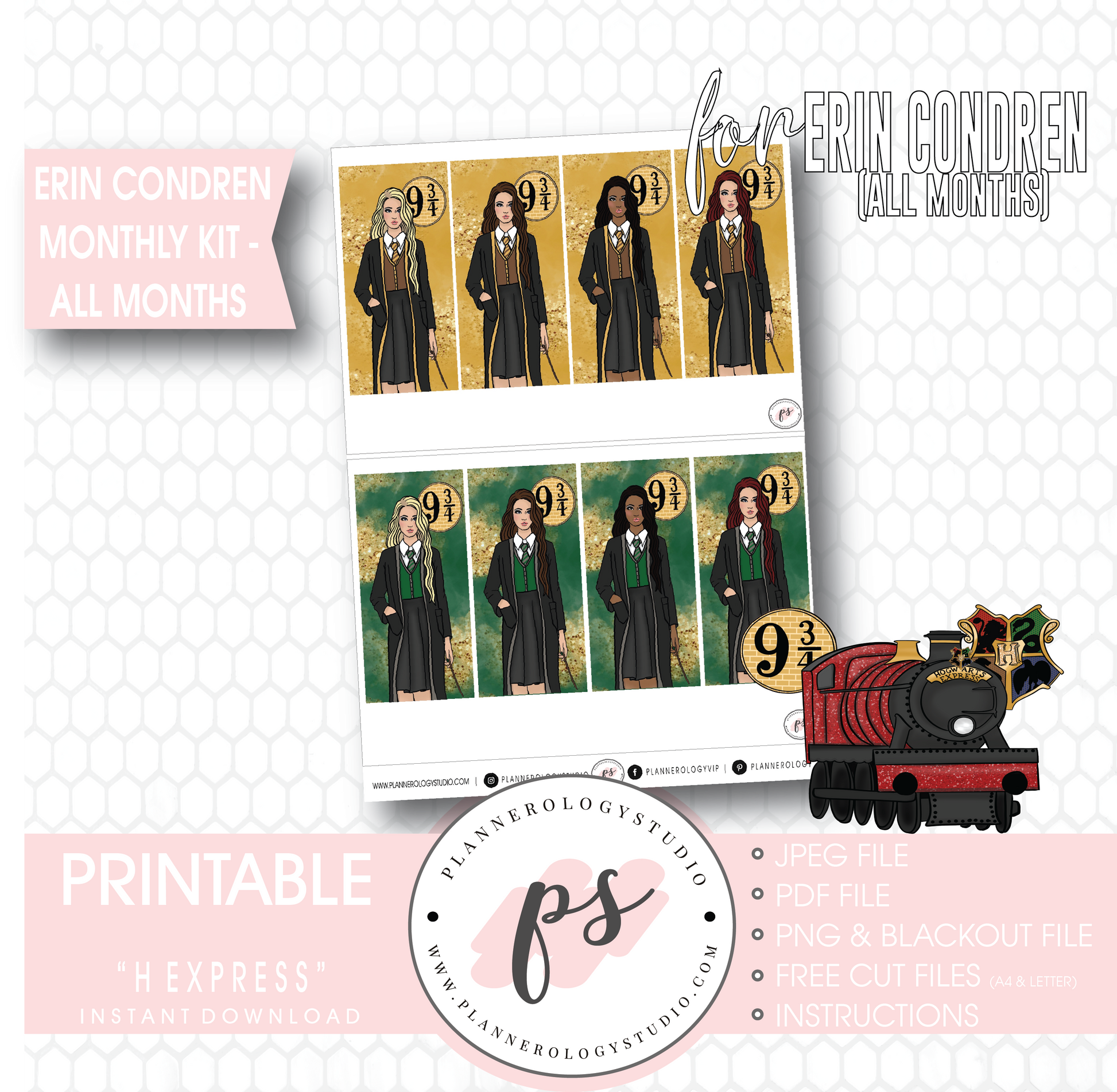 H Express Undated Monthly View Kit (All Months) Digital Printable Planner Stickers (for use with Erin Condren) - Plannerologystudio