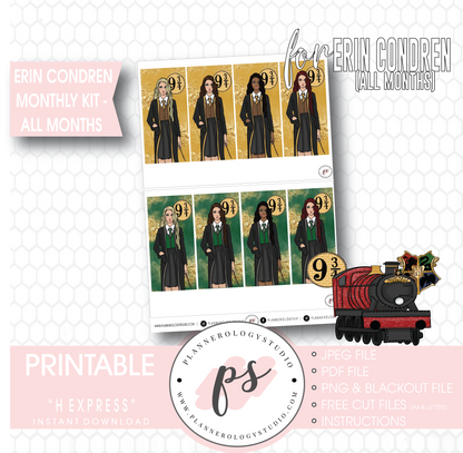 H Express Undated Monthly View Kit (All Months) Digital Printable Planner Stickers (for use with Erin Condren) - Plannerologystudio