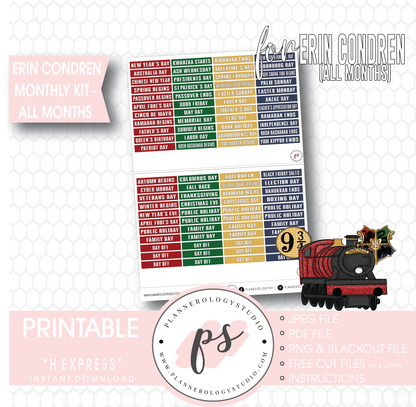H Express Undated Monthly View Kit (All Months) Digital Printable Planner Stickers (for use with Erin Condren) - Plannerologystudio