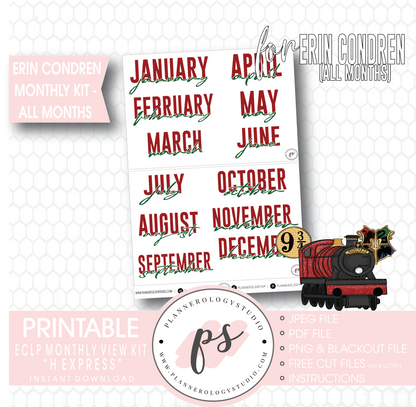 H Express Undated Monthly View Kit (All Months) Digital Printable Planner Stickers (for use with Erin Condren) - Plannerologystudio