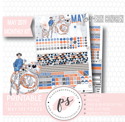 May the Force (Star Wars) May 2019 Monthly View Kit Digital Printable Planner Stickers (for use with Erin Condren) - Plannerologystudio