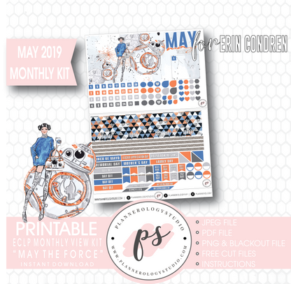 May the Force (Star Wars) May 2019 Monthly View Kit Digital Printable Planner Stickers (for use with Erin Condren) - Plannerologystudio