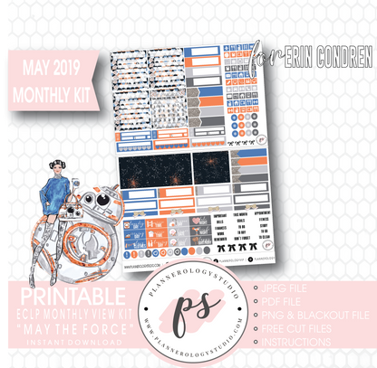 May the Force (Star Wars) May 2019 Monthly View Kit Digital Printable Planner Stickers (for use with Erin Condren) - Plannerologystudio
