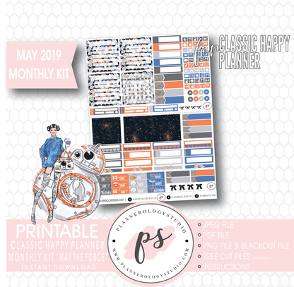 May the Force (Star Wars) May 2019 Monthly View Kit Digital Printable Planner Stickers (for use with Classic Happy Planner) - Plannerologystudio