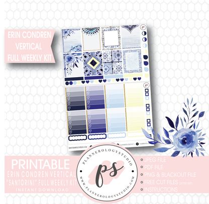 Santorini Full Weekly Kit Printable Planner Stickers (for use with Erin Condren Vertical) - Plannerologystudio