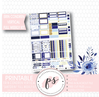 Santorini Full Weekly Kit Printable Planner Stickers (for use with Erin Condren Vertical) - Plannerologystudio