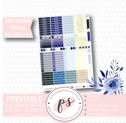 Santorini Full Weekly Kit Printable Planner Stickers (for use with Erin Condren Vertical) - Plannerologystudio