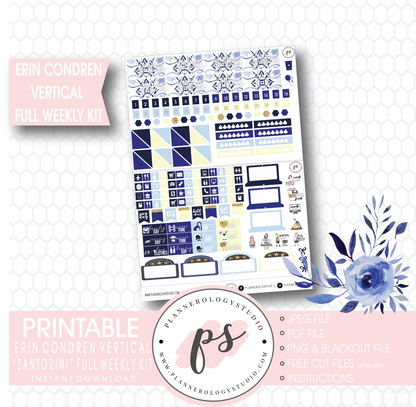 Santorini Full Weekly Kit Printable Planner Stickers (for use with Erin Condren Vertical) - Plannerologystudio
