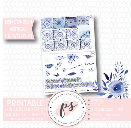 Santorini Full Weekly Kit Printable Planner Stickers (for use with Erin Condren Vertical) - Plannerologystudio