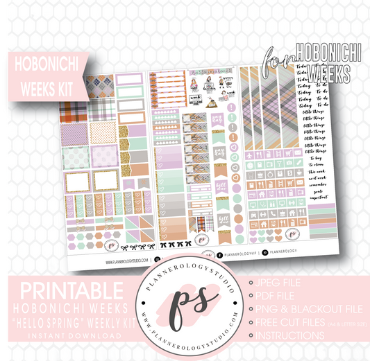 Hello Spring Weekly Kit Printable Digital Planner Stickers (for use with Hobonichi Weeks) - Plannerologystudio