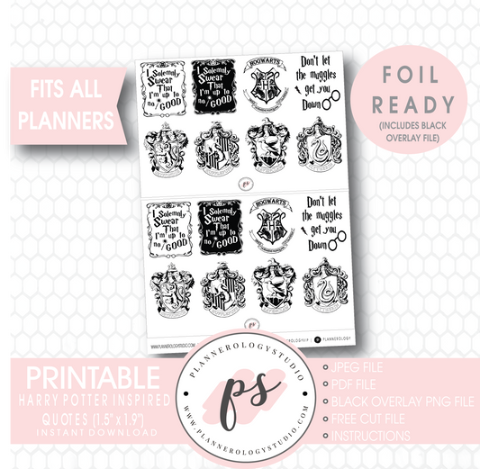 Harry Potter Inspired Quotes Digital Printable Planner Stickers (Foil Ready) - Plannerologystudio