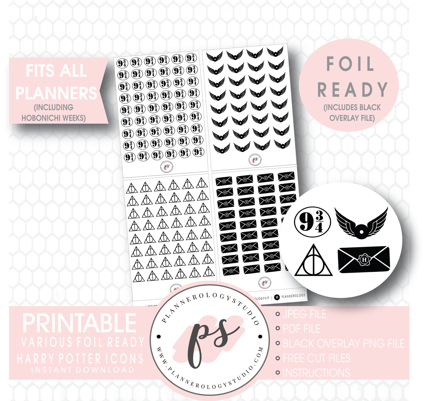 Various Harry Potter Inspired Icon Digital Printable Hobonichi Weeks Planner Stickers (Foil Ready) - Plannerologystudio