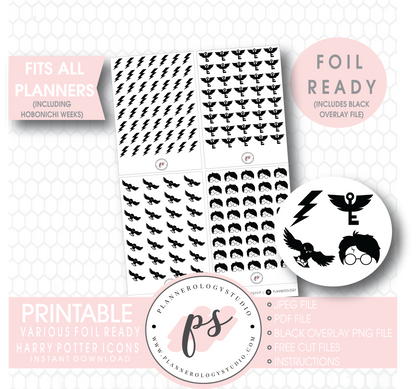 Various Harry Potter Inspired Icon Digital Printable Hobonichi Weeks Planner Stickers (Foil Ready) - Plannerologystudio