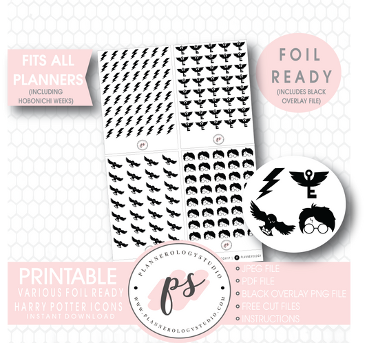 Various Harry Potter Inspired Icon Digital Printable Hobonichi Weeks Planner Stickers (Foil Ready) - Plannerologystudio