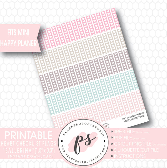 Mini Happy Planner Heart Checklist Flags Printable Planner Stickers - Plannerologystudio
