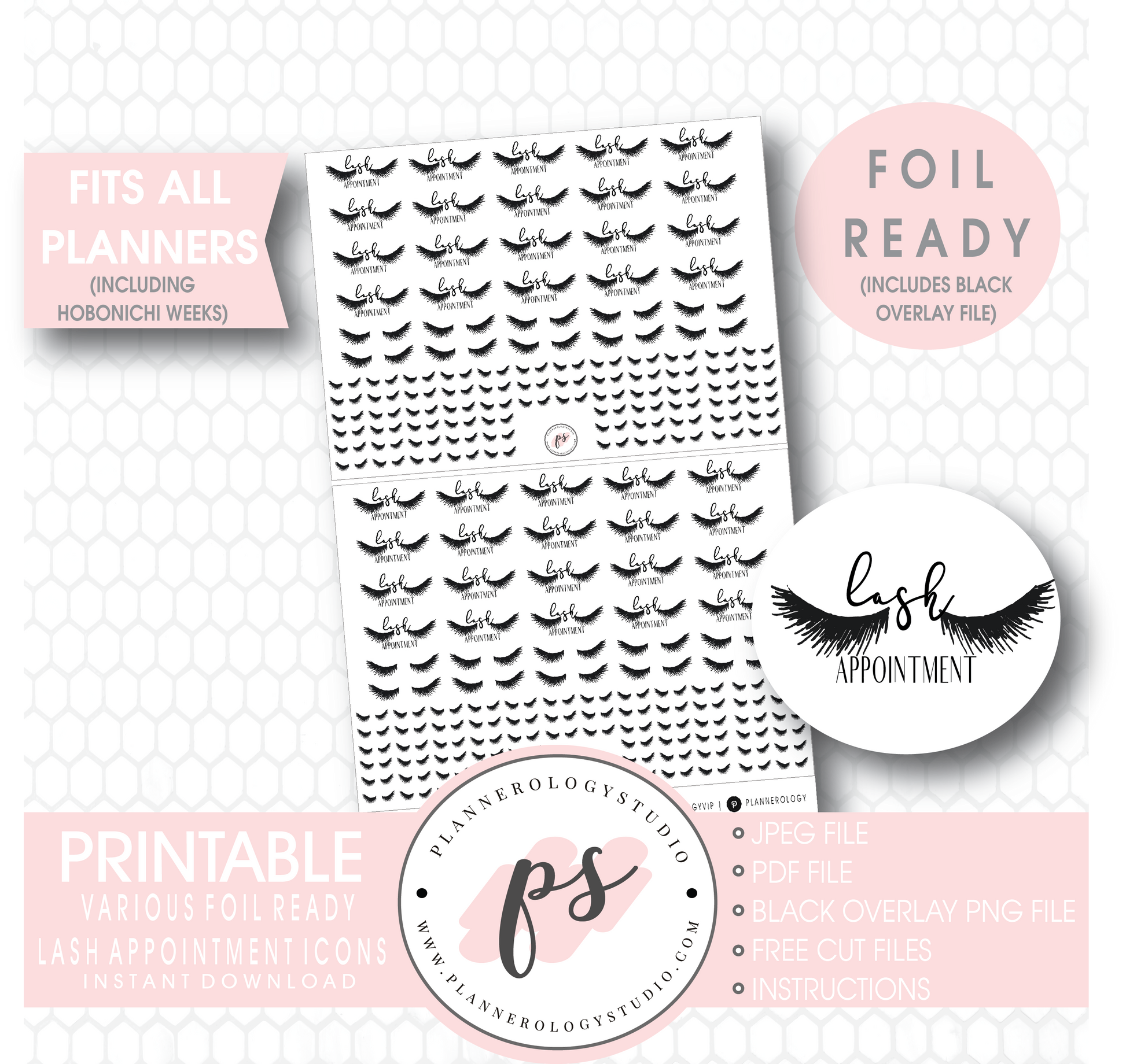 Various Lash Appointment Icon Digital Printable Planner Stickers (Foil Ready) - Plannerologystudio