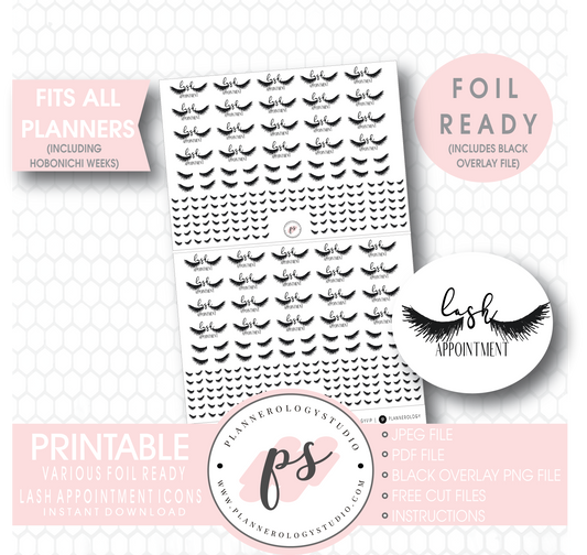 Various Lash Appointment Icon Digital Printable Planner Stickers (Foil Ready) - Plannerologystudio