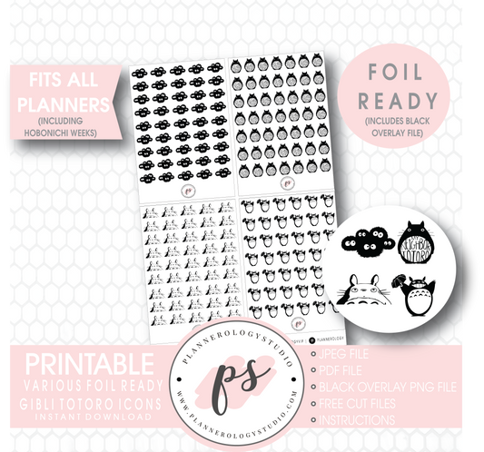 Various Gibli Studio Totoro Inspired Icon Digital Printable Hobonichi Weeks Planner Stickers (Foil Ready) - Plannerologystudio