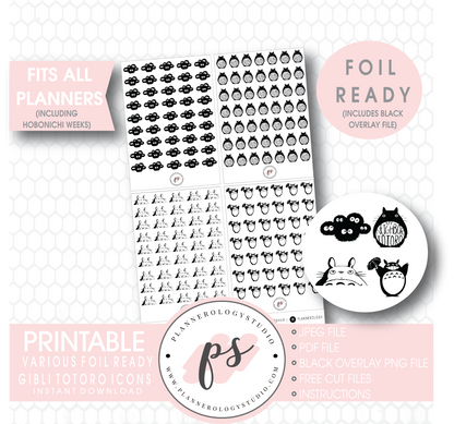 Various Gibli Studio Totoro Inspired Icon Digital Printable Hobonichi Weeks Planner Stickers (Foil Ready) - Plannerologystudio