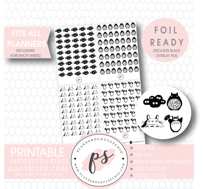 Various Gibli Studio Totoro Inspired Icon Digital Printable Hobonichi Weeks Planner Stickers (Foil Ready) - Plannerologystudio