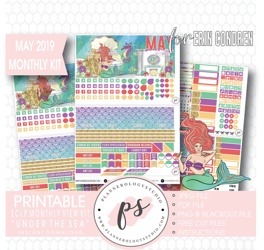 Under the Sea May 2019 Monthly View Kit Digital Printable Planner Stickers (for use with Erin Condren) - Plannerologystudio