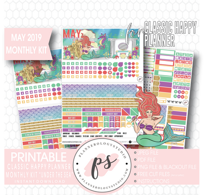 Under the Sea May 2019 Monthly View Kit Digital Printable Planner Stickers (for use with Classic Happy Planner) - Plannerologystudio