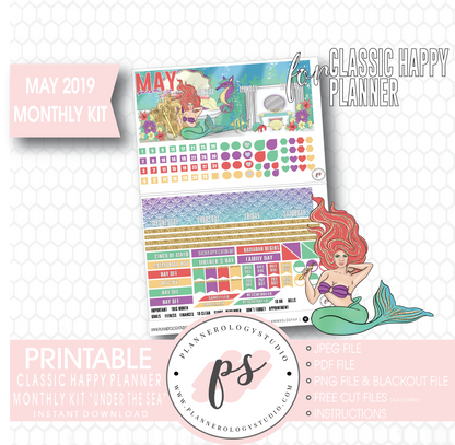 Under the Sea May 2019 Monthly View Kit Digital Printable Planner Stickers (for use with Classic Happy Planner) - Plannerologystudio