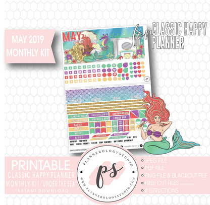 Under the Sea May 2019 Monthly View Kit Digital Printable Planner Stickers (for use with Classic Happy Planner) - Plannerologystudio