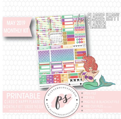 Under the Sea May 2019 Monthly View Kit Digital Printable Planner Stickers (for use with Classic Happy Planner) - Plannerologystudio