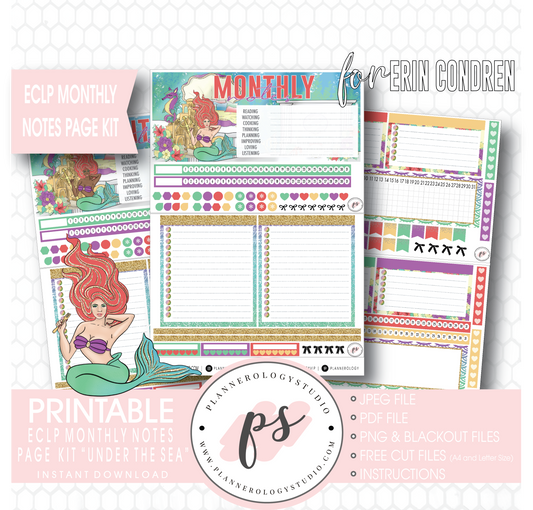 Under the Sea Monthly Notes Page Kit Digital Printable Planner Stickers (for use with Erin Condren) - Plannerologystudio