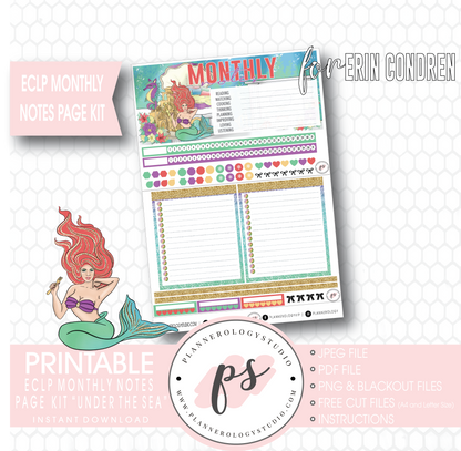 Under the Sea Monthly Notes Page Kit Digital Printable Planner Stickers (for use with Erin Condren) - Plannerologystudio